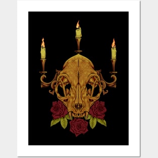 Roses and candles - Gothic cat skull Posters and Art